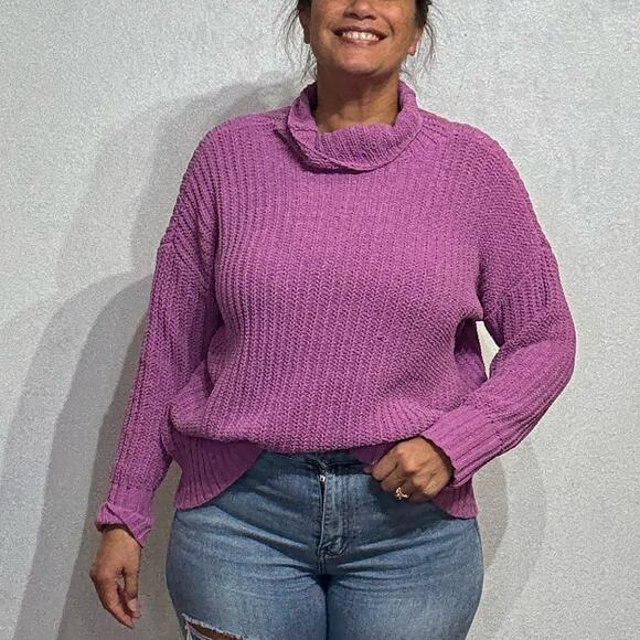 Aerie Purple Chunky Knit Oversized Sweater Sz XS - Picture 1 of 11